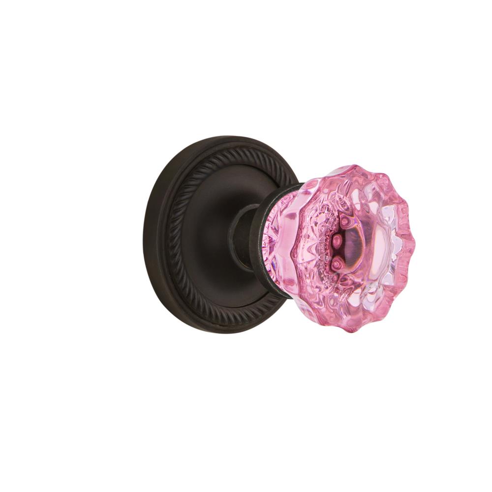 Nostalgic Warehouse ROPCRP Colored Crystal Rope Rosette Single Dummy Crystal Pink Glass Door Knob in Oil-Rubbed Bronze